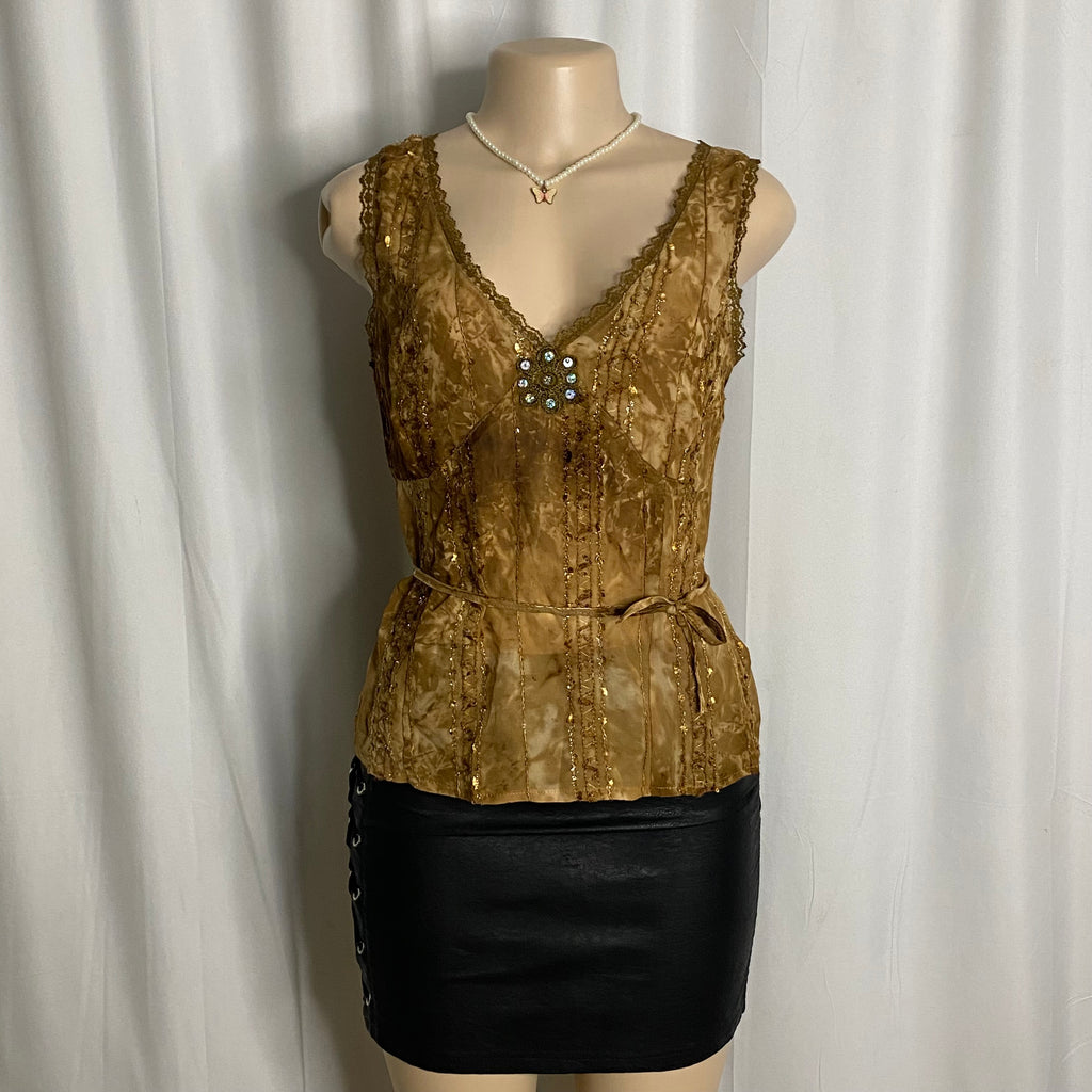 Vintage Cover Girl Earth-Tone Velvet Sequin Camisole Size S