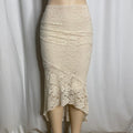 Vintage Cream Floral Lace Asymmetric Midi Skirt Size S