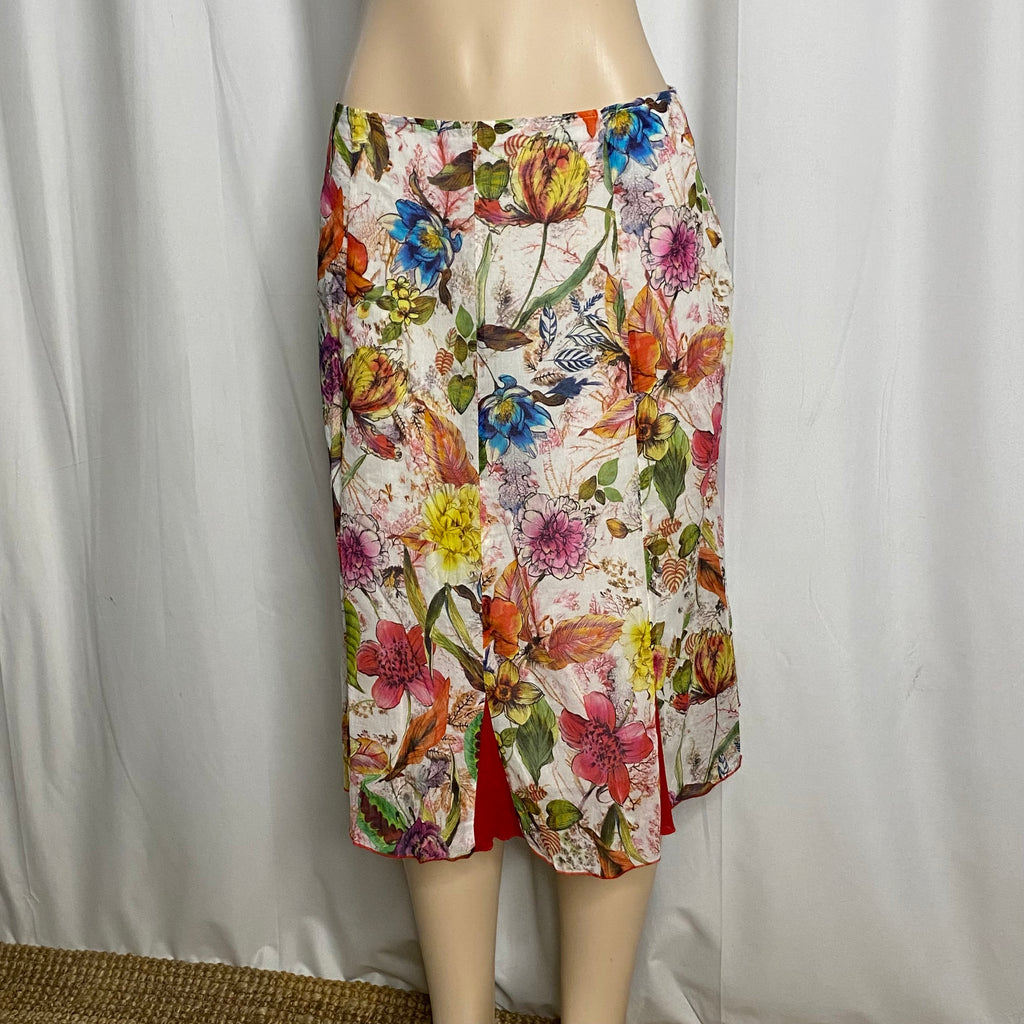Vintage 90s/Y2K Botanical Garden Floral Print Silk Midi Skirt  Size L