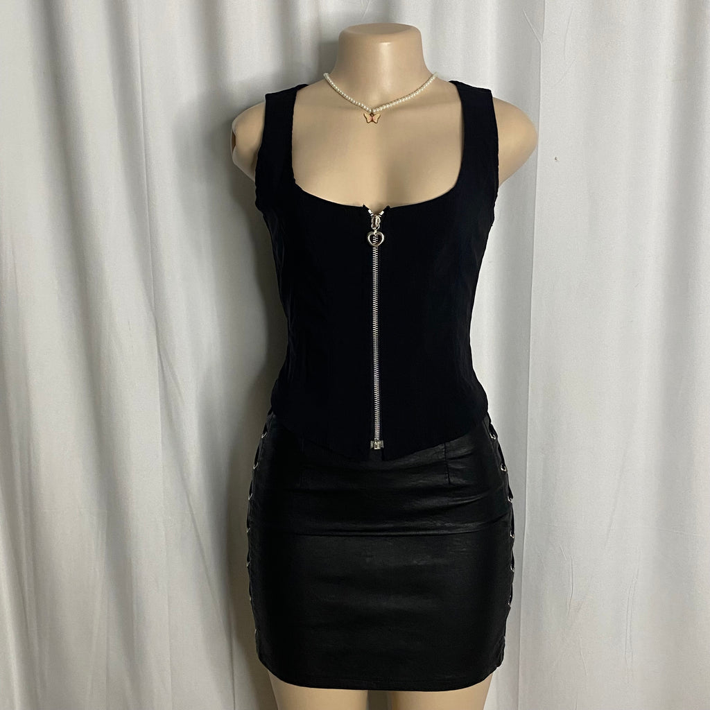 Black Heart-Zipper Corset Vest Top Size S