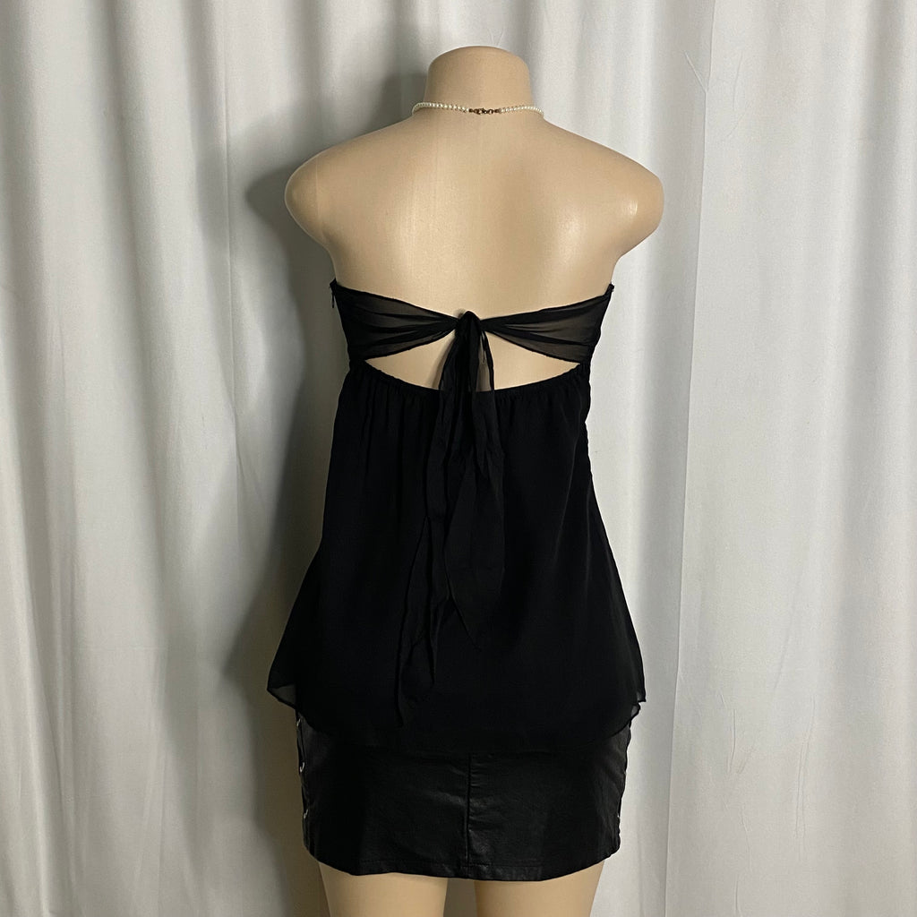 Vintage Black Pleated Strapless Empire Waist Top  Size M
