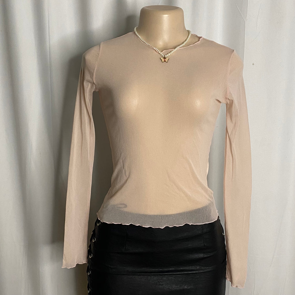 Vintage Sheer Nude Mesh Long Sleeve Top Size S