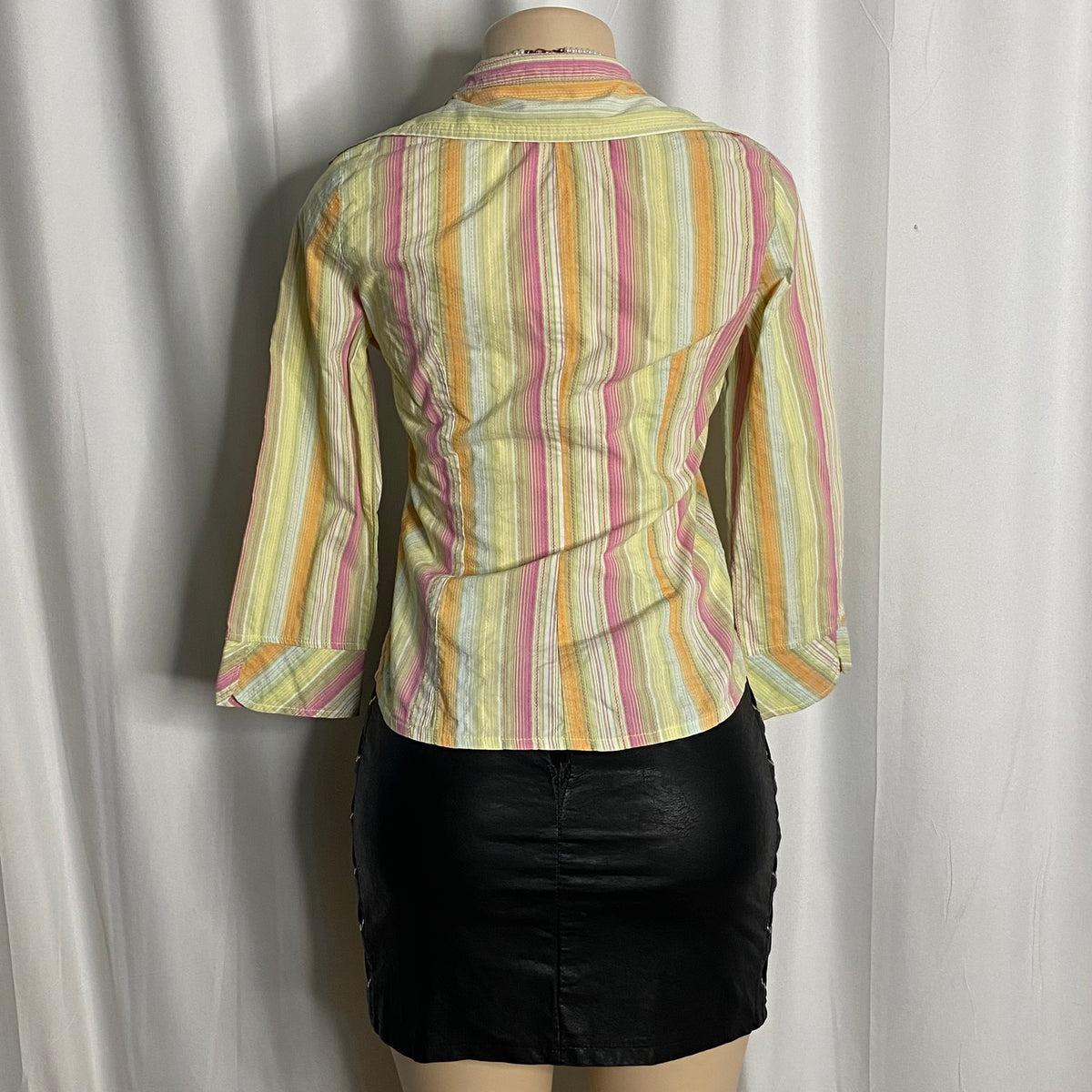 Vintage Y2K Pastel Multi-Color Striped Button-Down Blouse  Size S