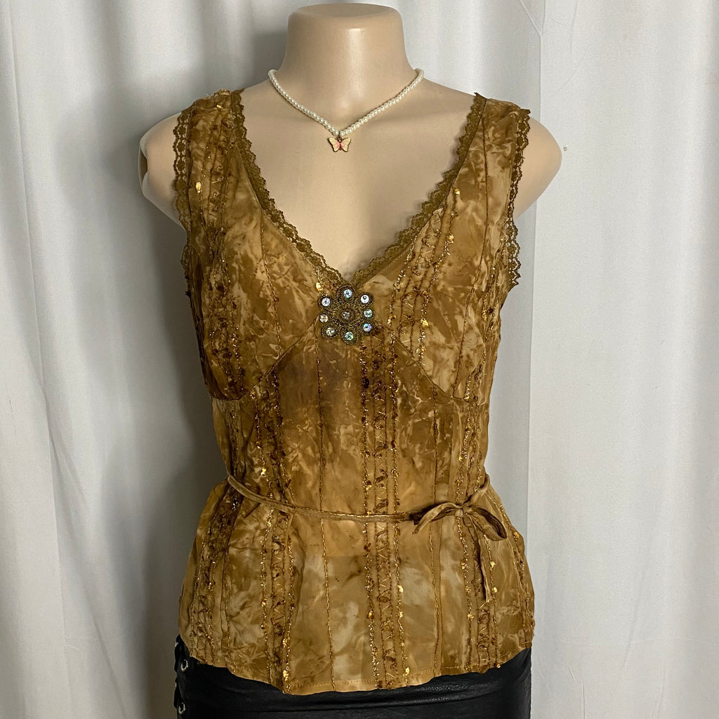 Vintage Cover Girl Earth-Tone Velvet Sequin Camisole Size S