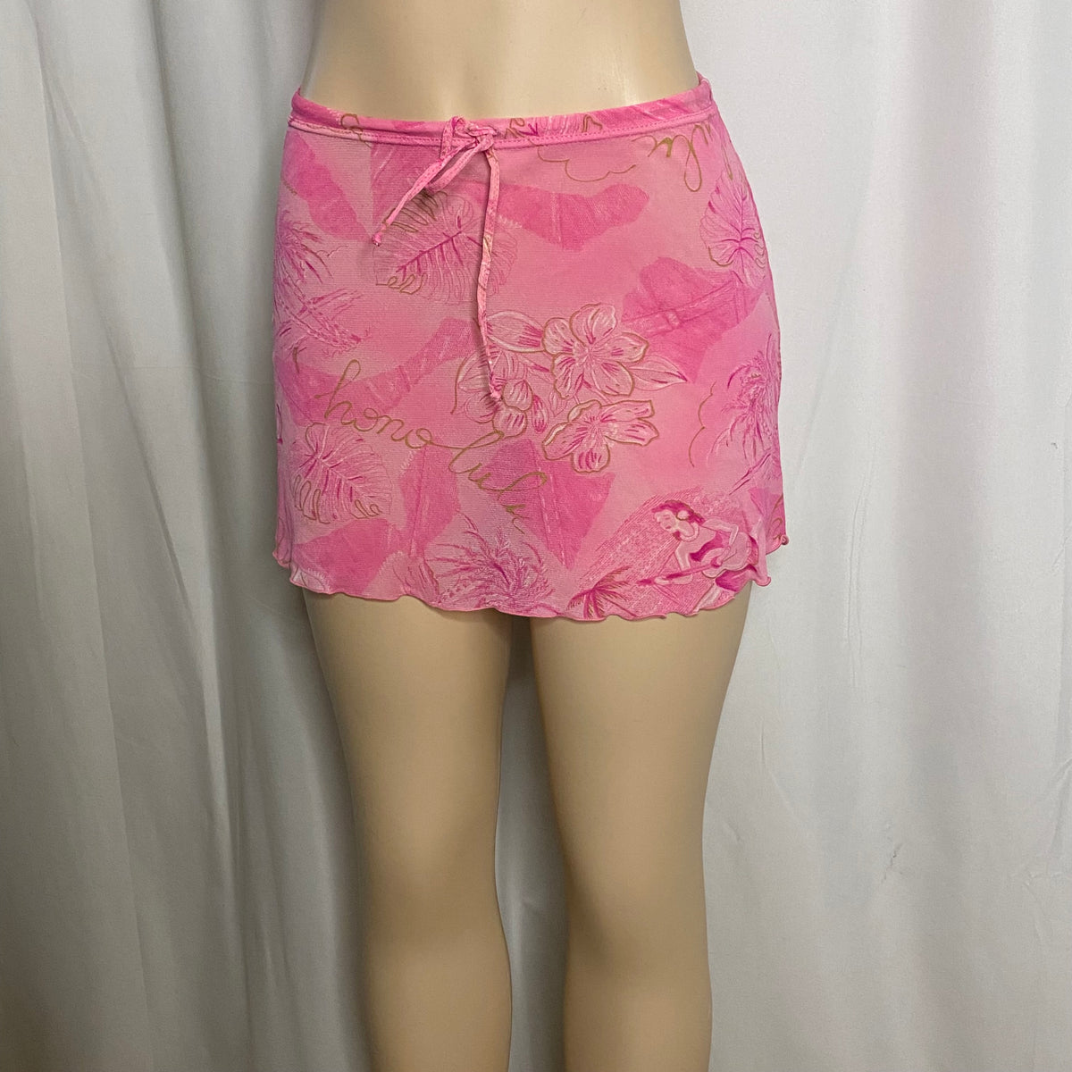 Vintage Y2K Pink Tropical Mesh Mini Skirt  Size XS/S