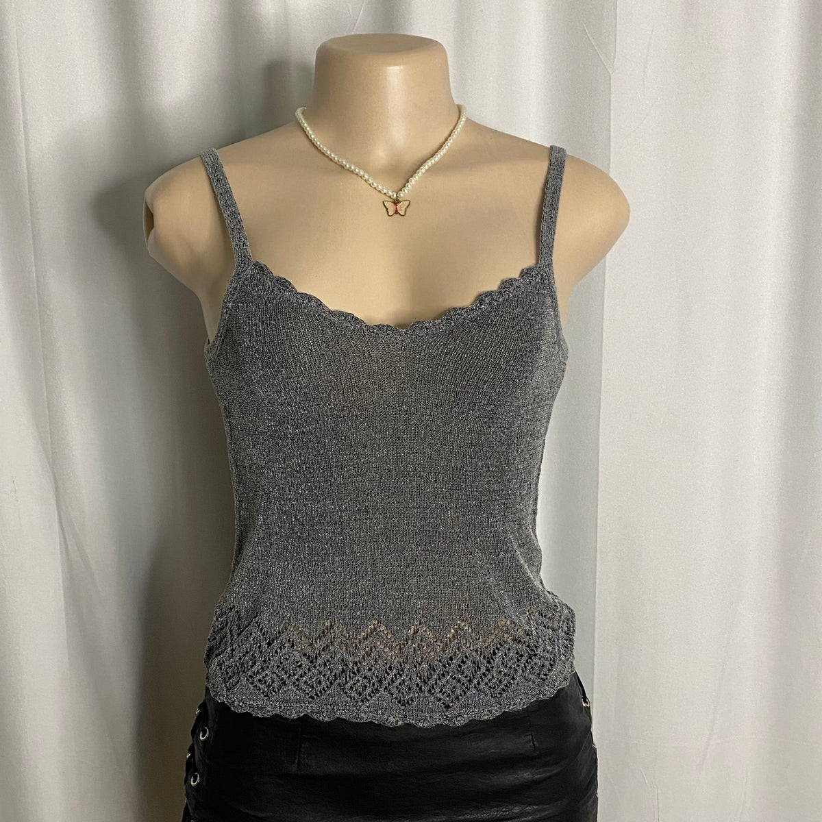 Vintage Metallic Silver Shimmer Knit Cami Size S