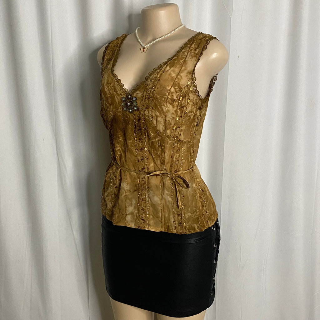 Vintage Cover Girl Earth-Tone Velvet Sequin Camisole Size S