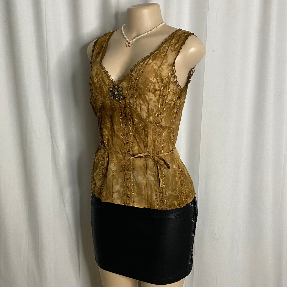Vintage Cover Girl Earth-Tone Velvet Sequin Camisole Size S