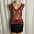 Vintage Red Floral Chiffon Ruffle Wrap Top Size M
