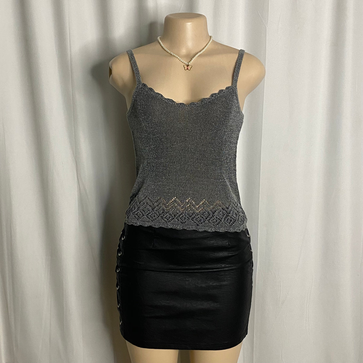 Vintage Metallic Silver Shimmer Knit Cami Size S