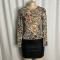 Damask Baroque Print Sheer Mesh Long-Sleeve Top Size S