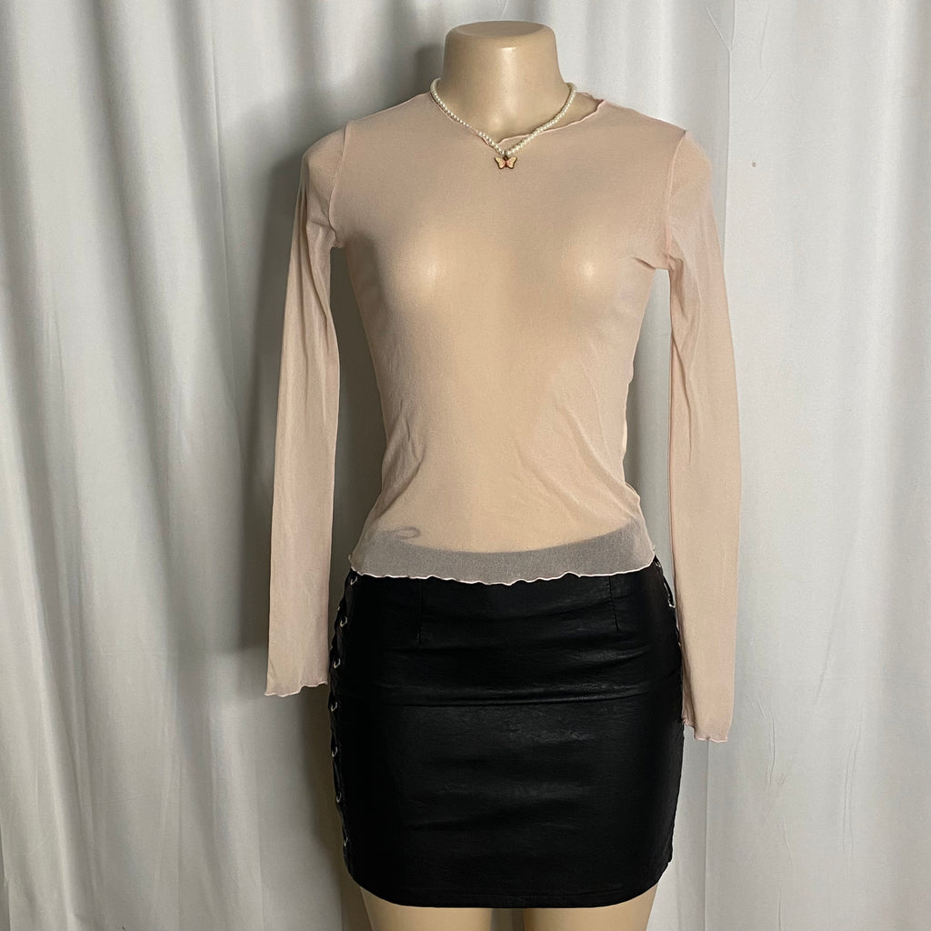 Vintage Sheer Nude Mesh Long Sleeve Top Size S