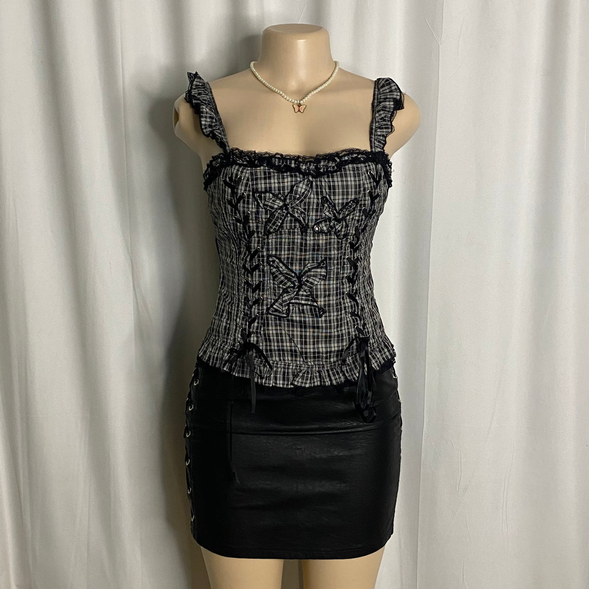 Cyber Punk Plaid Butterfly Bustier Size M