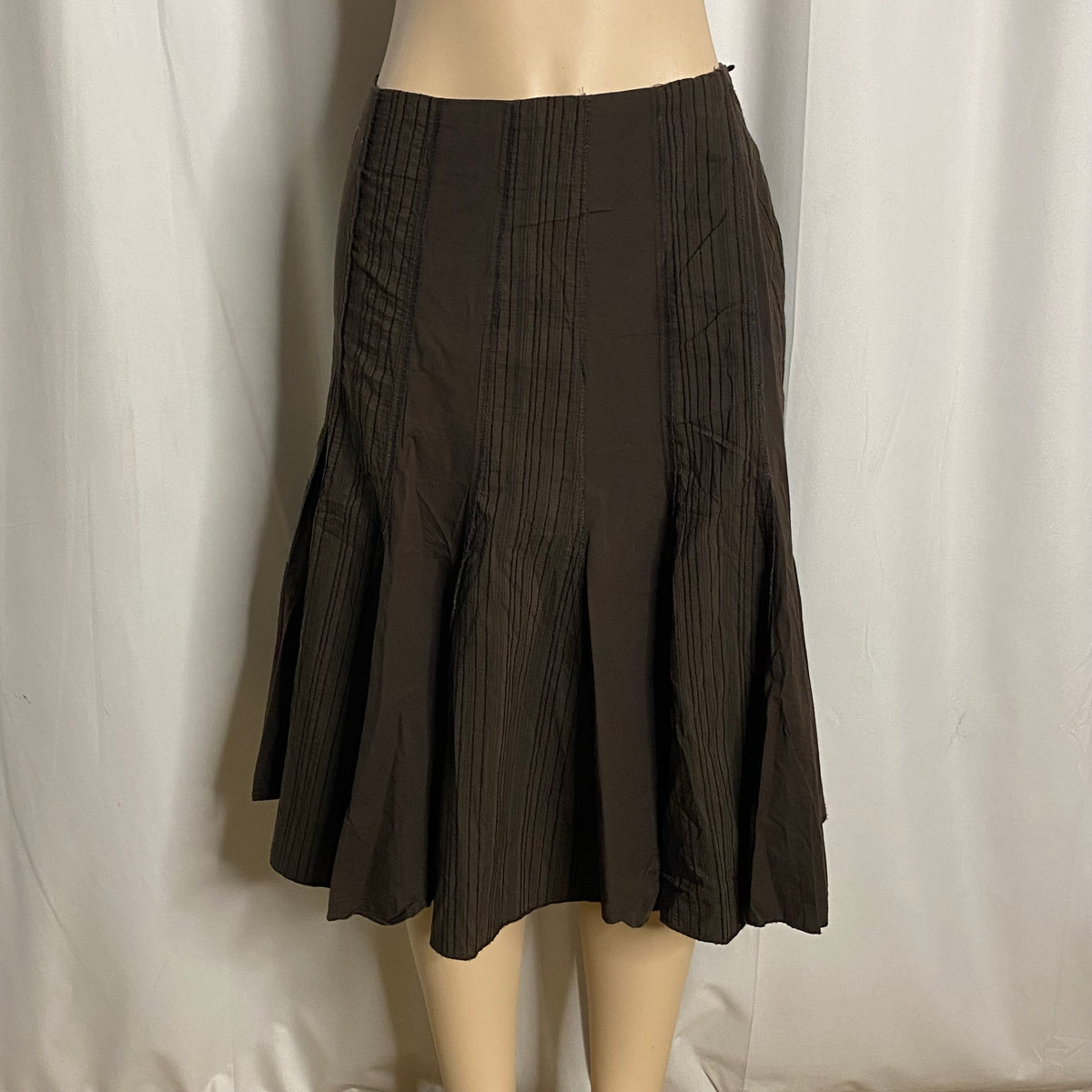 Vintage Dark Brown Pin-Tuck Pleated Midi Skirt Size M