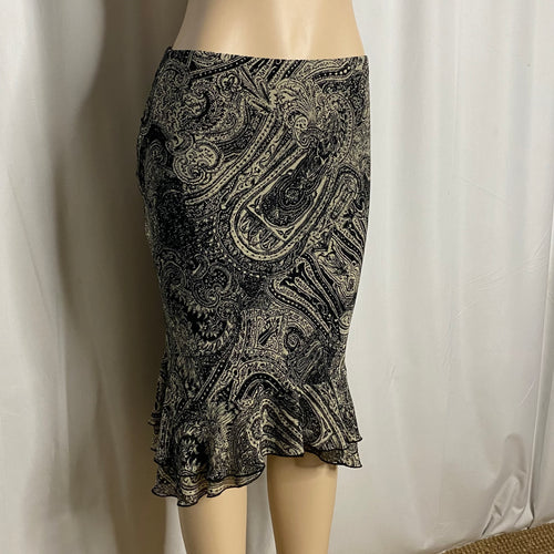 90s/Y2K Whimsigoth Paisley Print Mesh Ruffle Trumpet Skirt