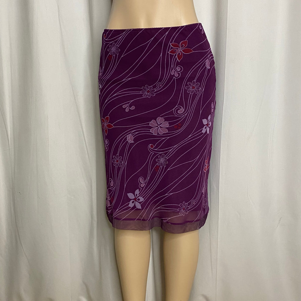 Y2K Purple Floral Mesh Midi Skirt  Size S