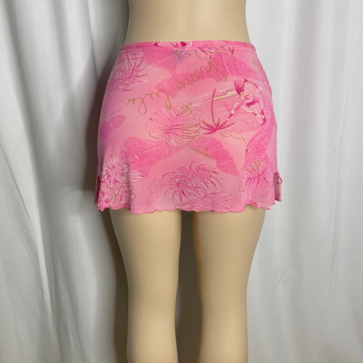 Vintage Y2K Pink Tropical Mesh Mini Skirt  Size XS/S