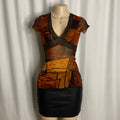 Vintage Earth-Tone Geometric Mesh Empire Waist Top Size XS/S