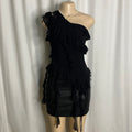 Vintage Black One-Shoulder Cascading Ruffle Top Size S