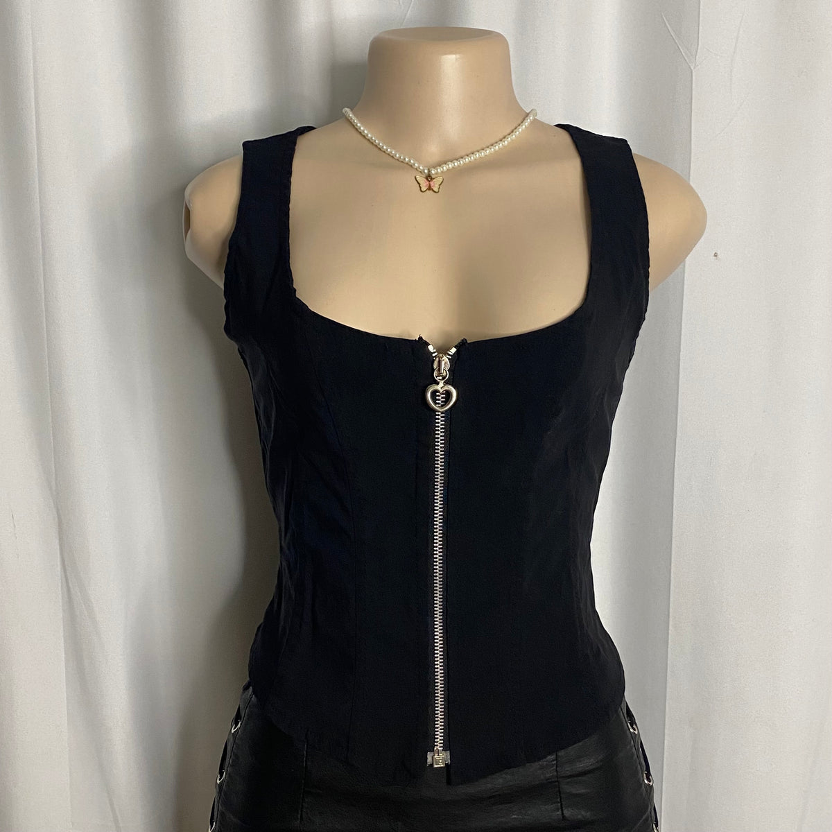 Black Heart-Zipper Corset Vest Top Size S