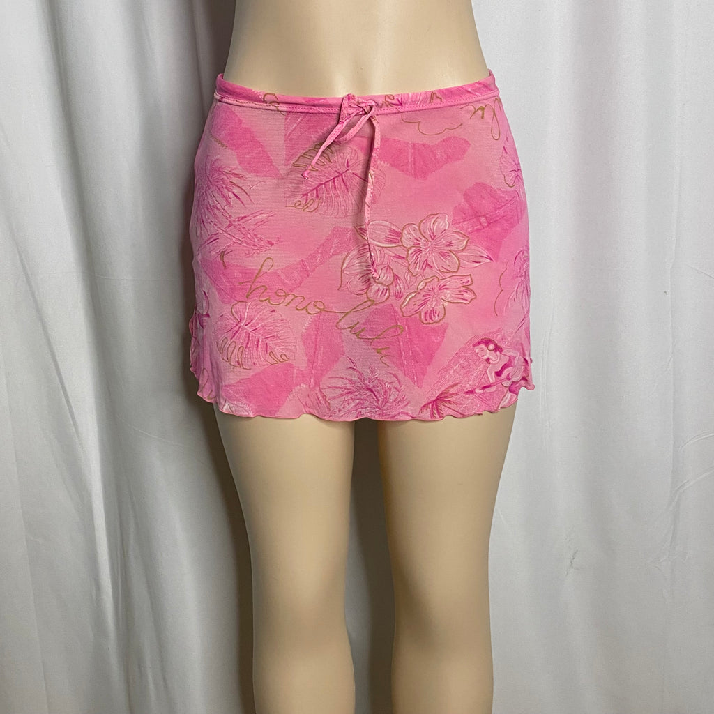 Vintage Y2K Pink Tropical Mesh Mini Skirt  Size XS/S