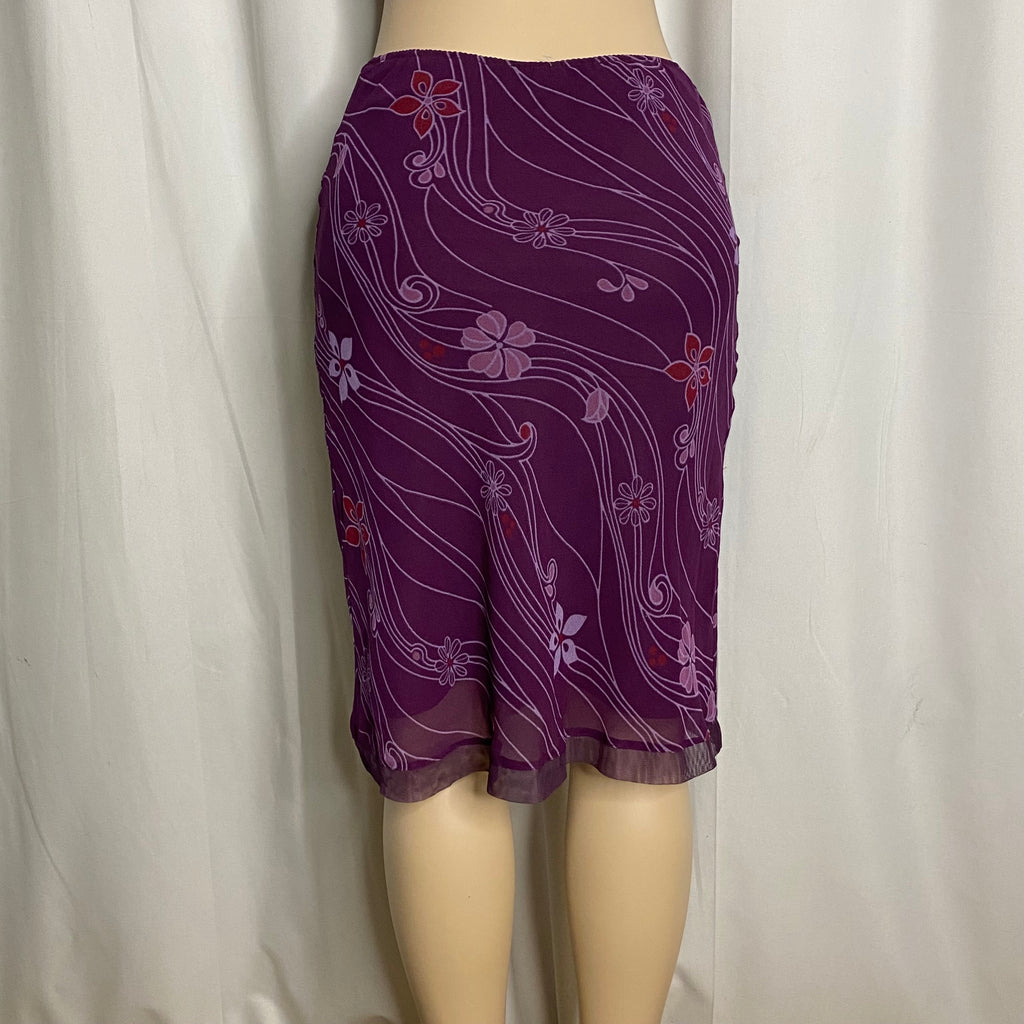 Y2K Purple Floral Mesh Midi Skirt  Size S