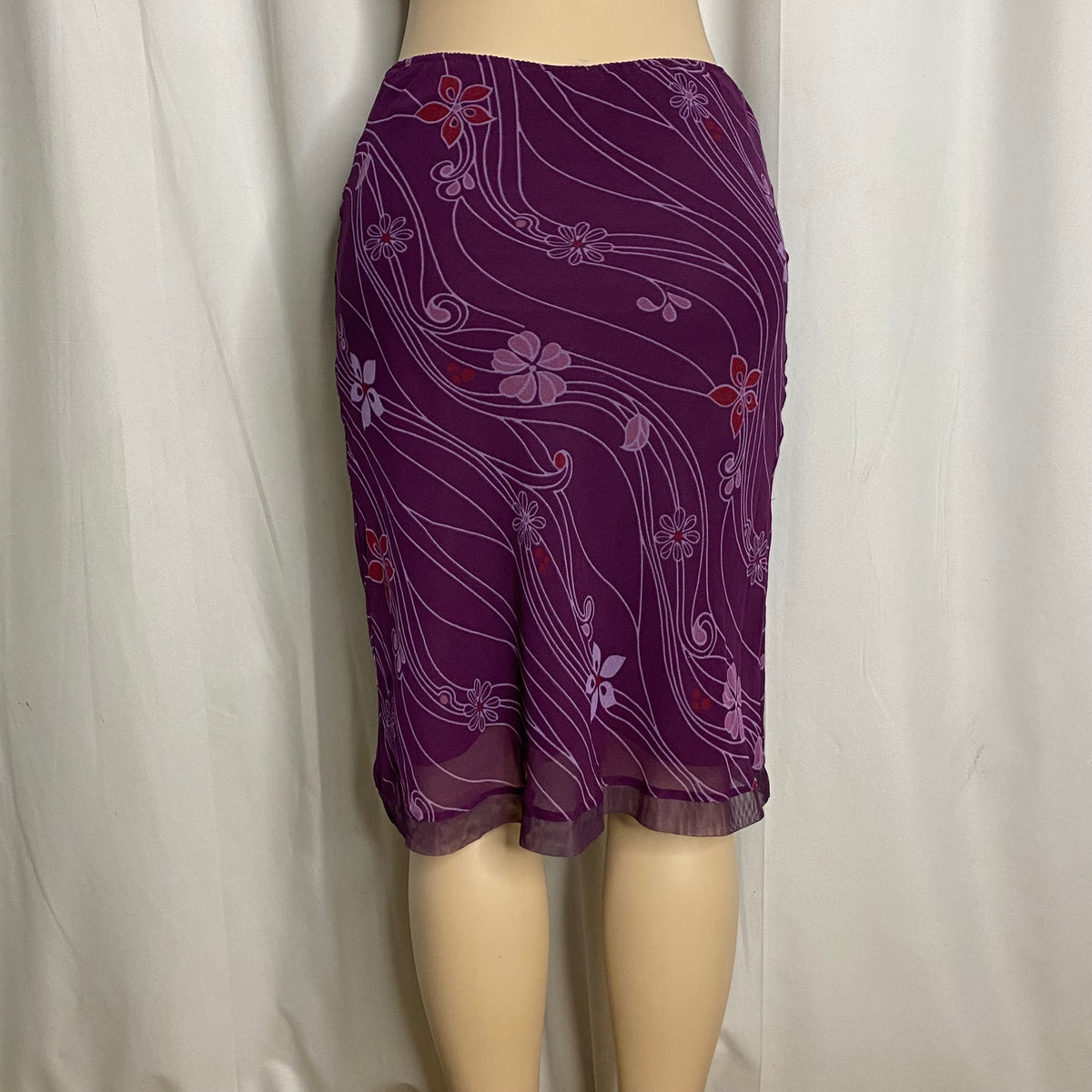 Y2K Purple Floral Mesh Midi Skirt  Size S