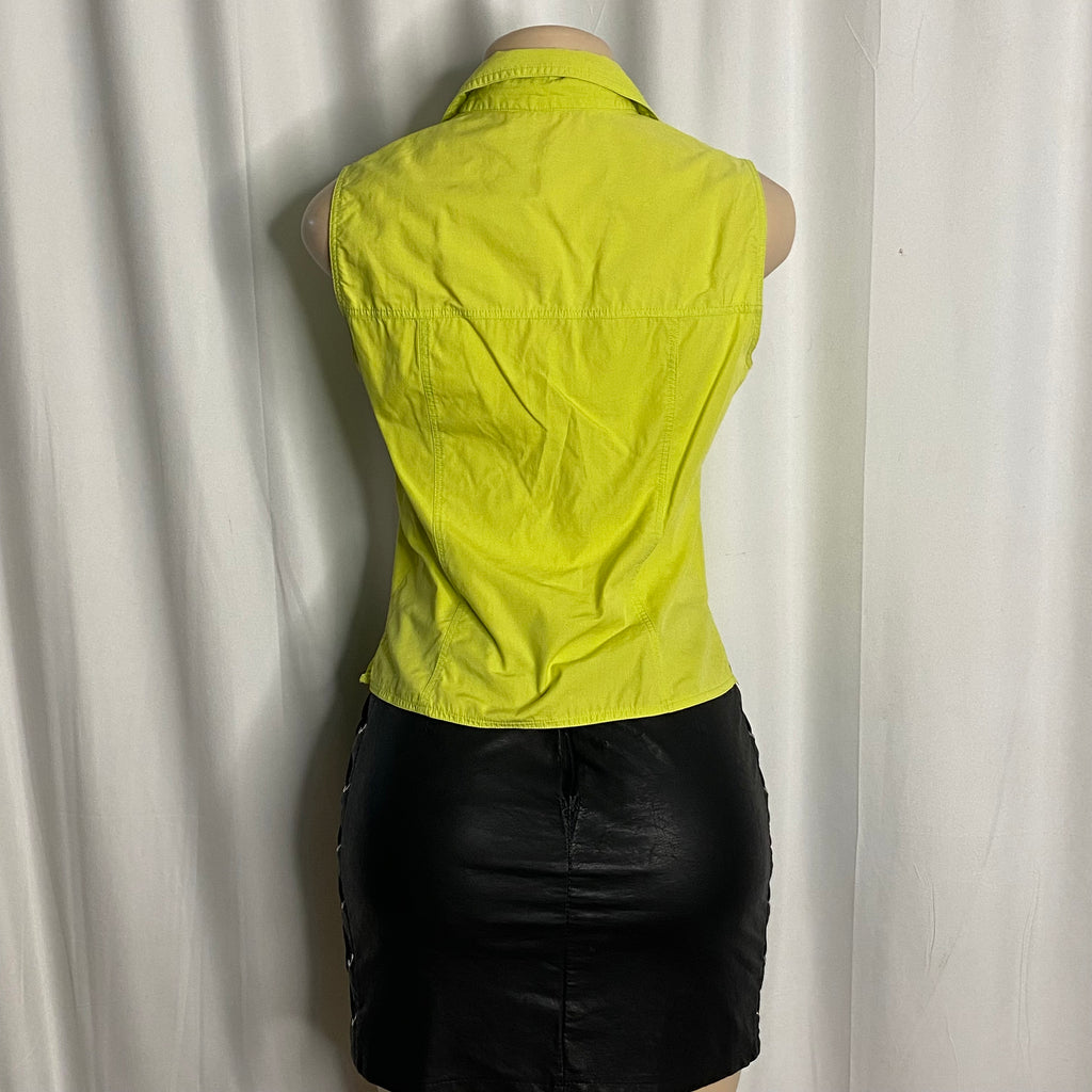 Y2K Lime Green Lace-Up Sleeveless Top Size M