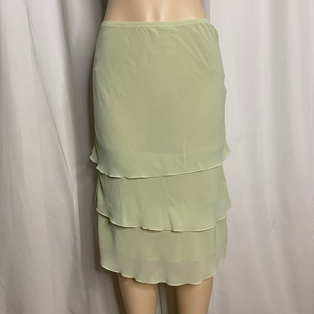 90s/Y2K Fairycore Sage Green Layered Ruffle Tiered Chiffon Skirt Size S