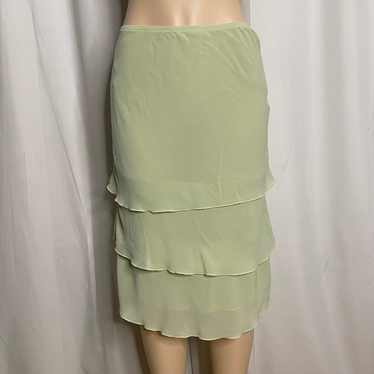 90s/Y2K Fairycore Sage Green Layered Ruffle Tiered Chiffon Skirt Size S