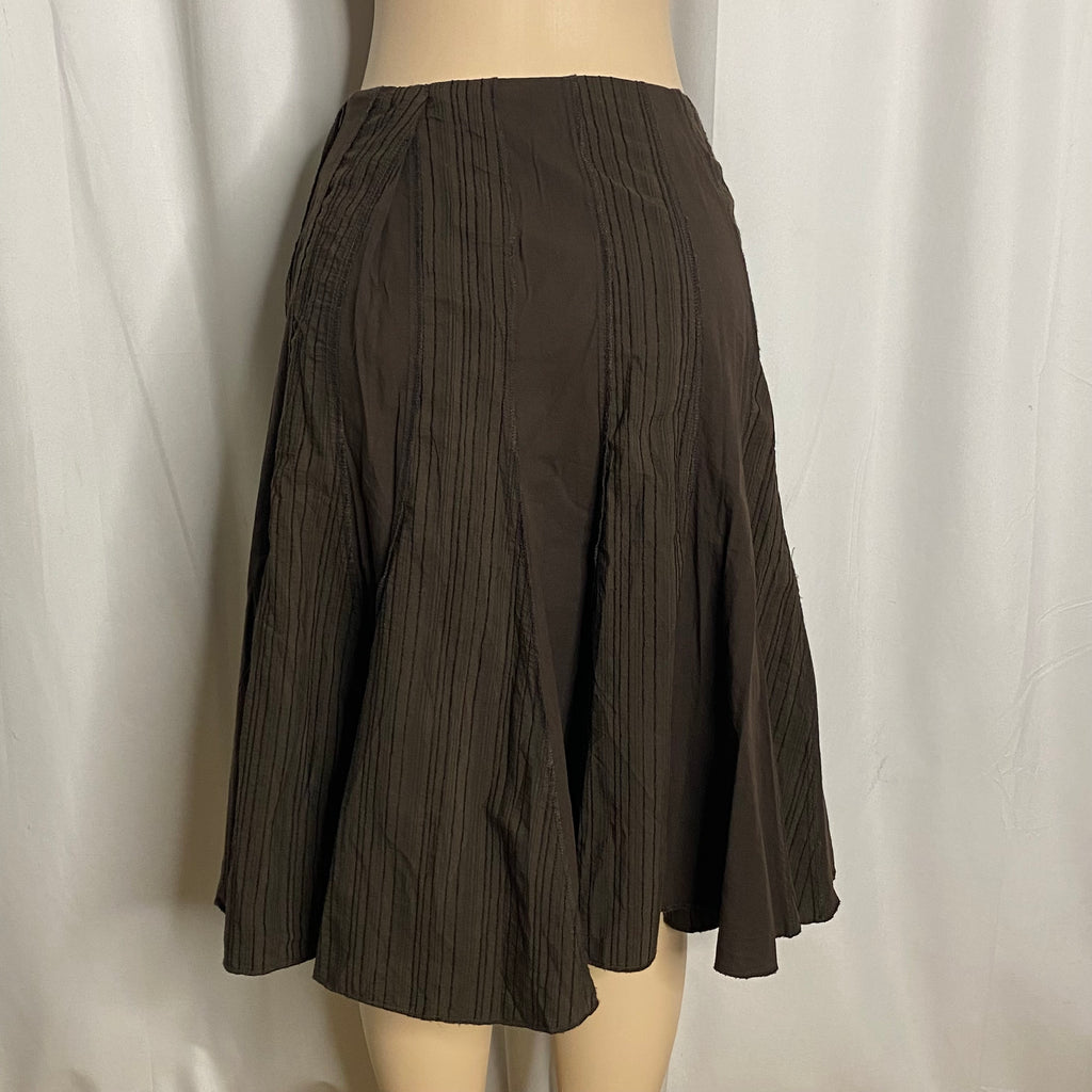 Vintage Dark Brown Pin-Tuck Pleated Midi Skirt Size M