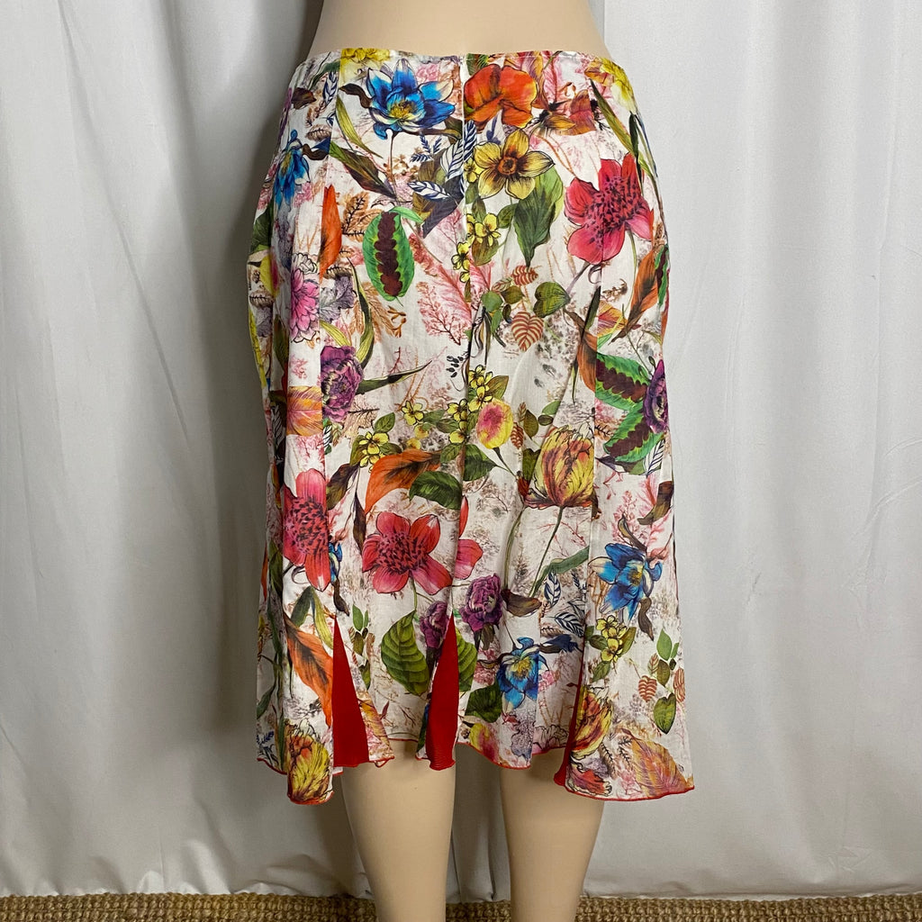 Vintage 90s/Y2K Botanical Garden Floral Print Silk Midi Skirt  Size L