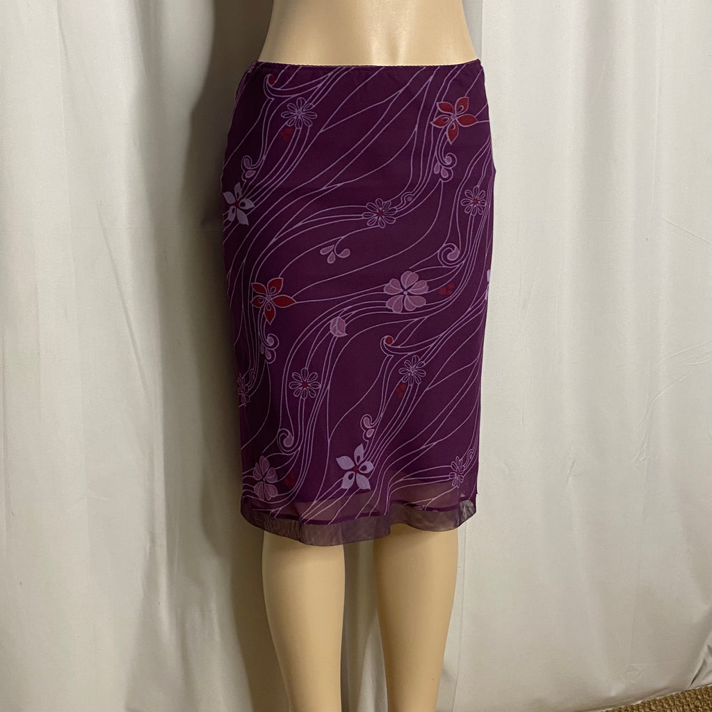 Y2K Purple Floral Mesh Midi Skirt  Size S
