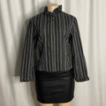 Vintage-Inspired Striped Zip-Front Blouse with Ruffled Cuffs  Size XL
