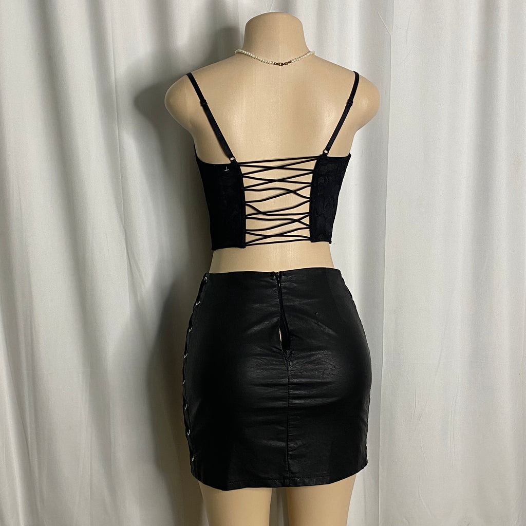 Midnight Black Mesh & Lace Corset Bustier Size M