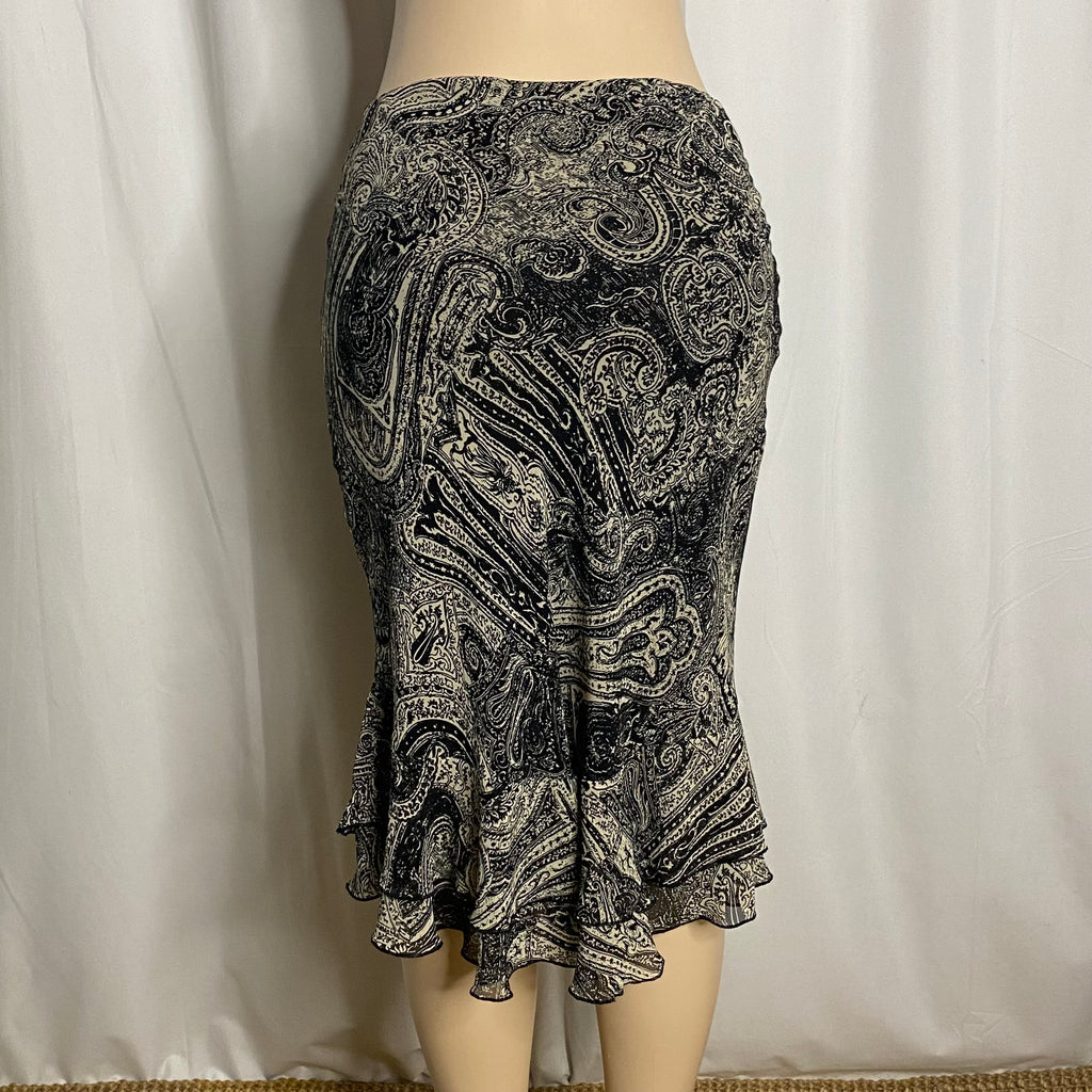 90s/Y2K Whimsigoth Paisley Print Mesh Ruffle Trumpet Skirt  Size M