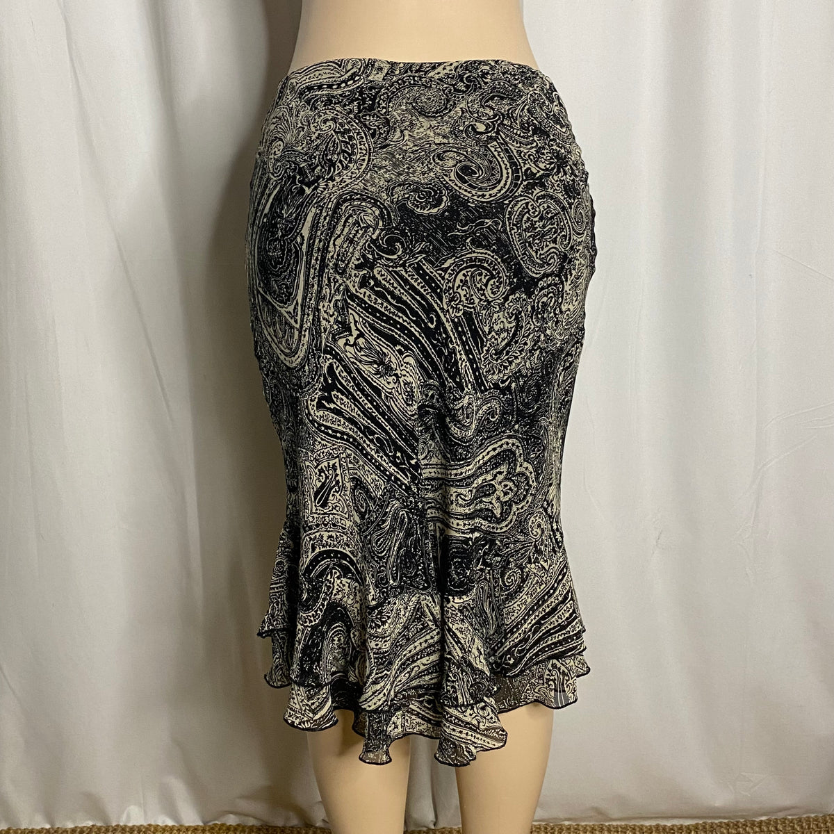 90s/Y2K Whimsigoth Paisley Print Mesh Ruffle Trumpet Skirt  Size M