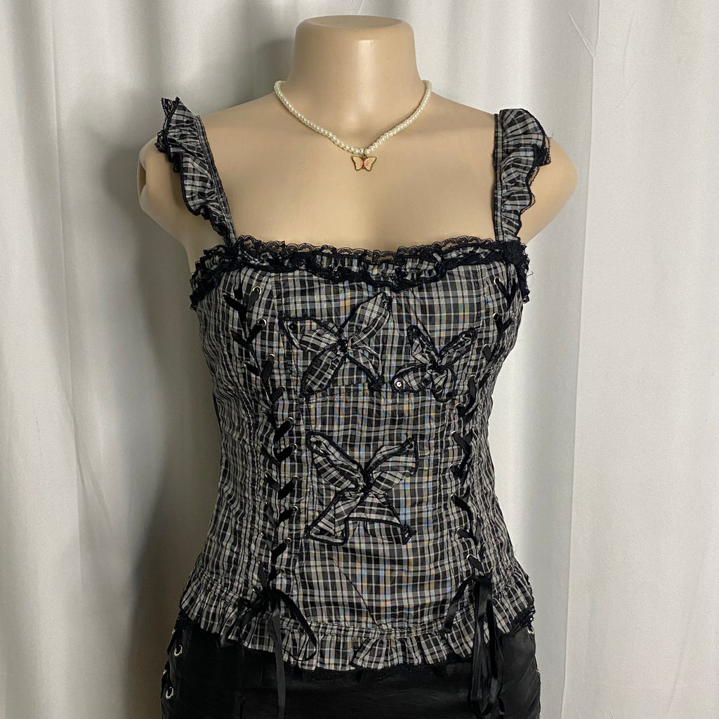 Cyber Punk Plaid Butterfly Bustier Size M