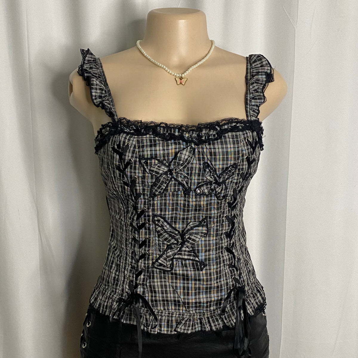 Cyber Punk Plaid Butterfly Bustier Size M