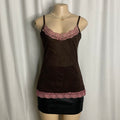 Vintage Y2K Chocolate & Pink Lace Cami Size L