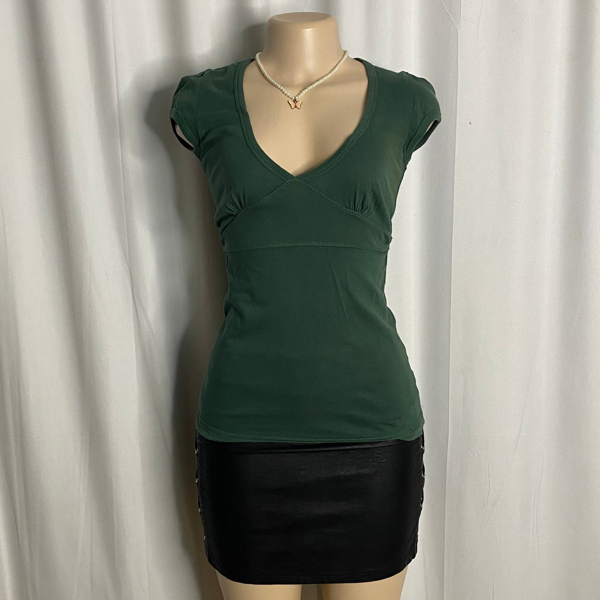 Sage Green Ruched Bust Cap Sleeve Top  Size S