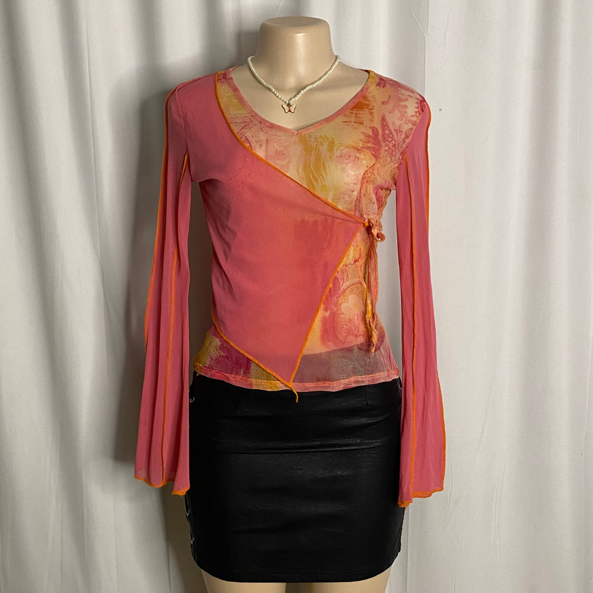 Vintage Maillili Paris Asymmetrical Mesh Wrap Top   Size S