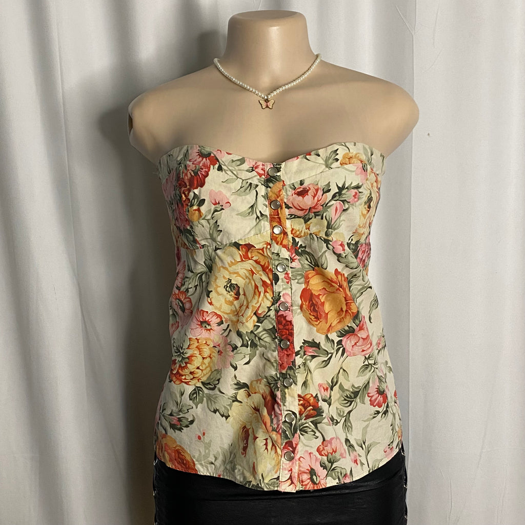 Floral Button-Down Corset Tube Top  Size M