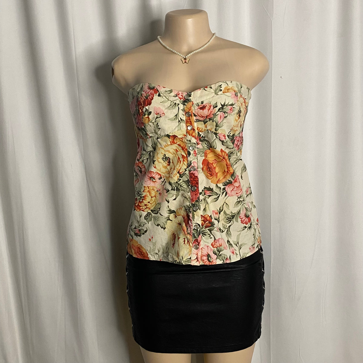 Floral Button-Down Corset Tube Top  Size M