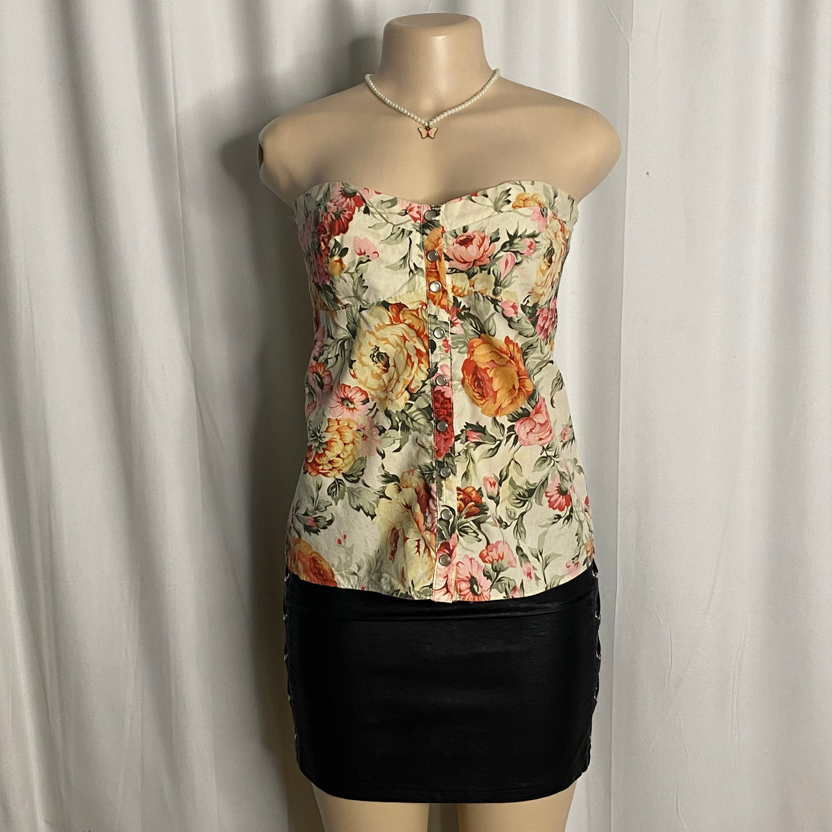 Floral Button-Down Corset Tube Top  Size M