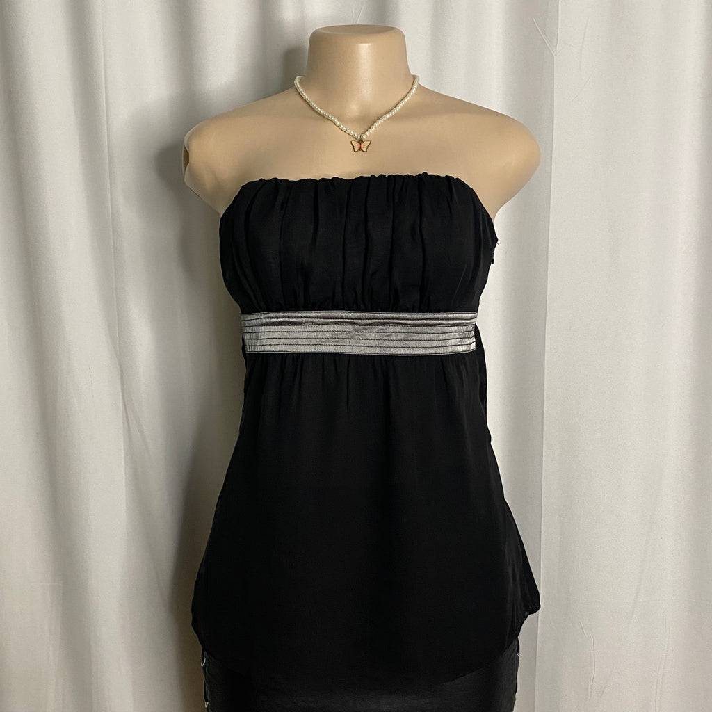 Vintage Black Pleated Strapless Empire Waist Top  Size M