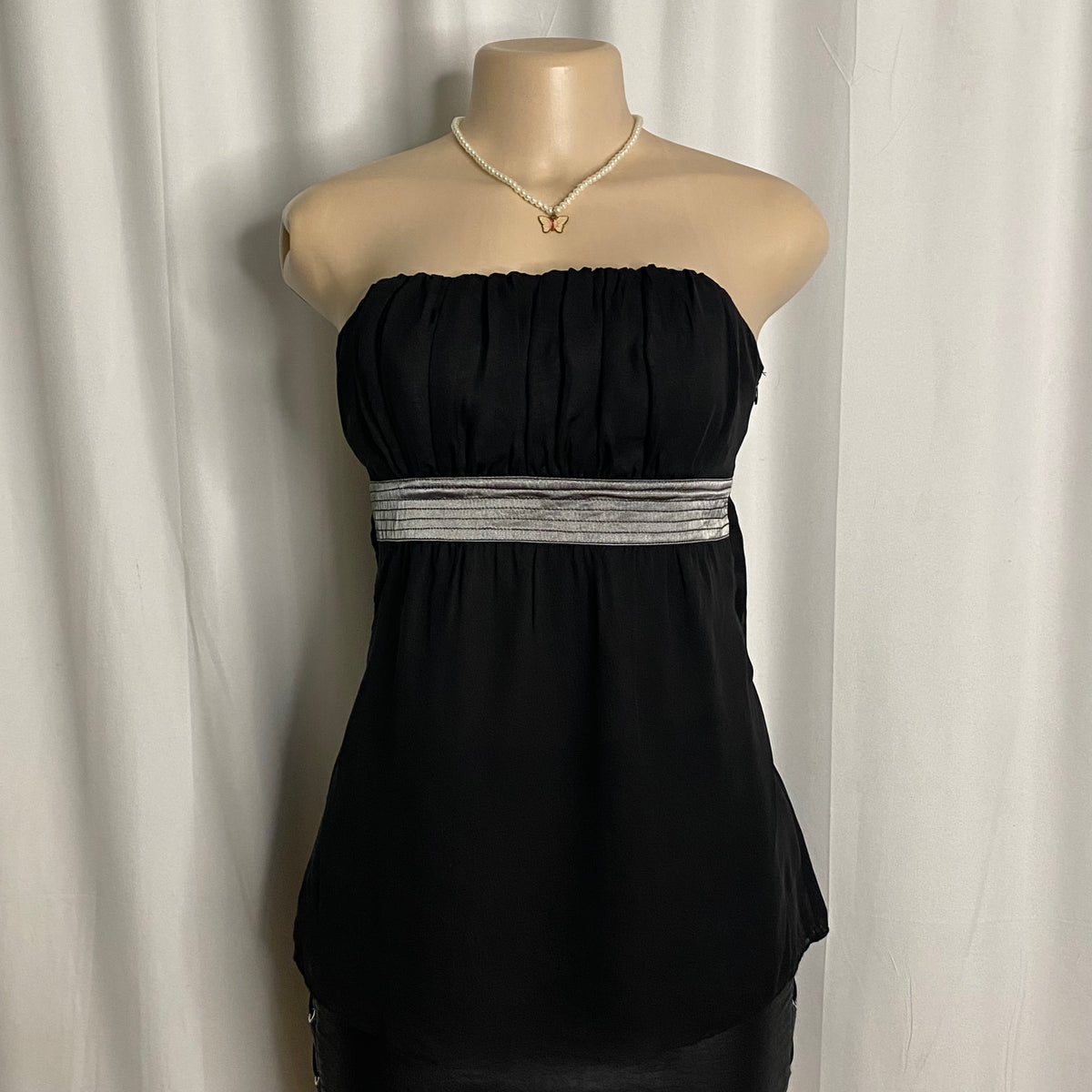 Vintage Black Pleated Strapless Empire Waist Top  Size M