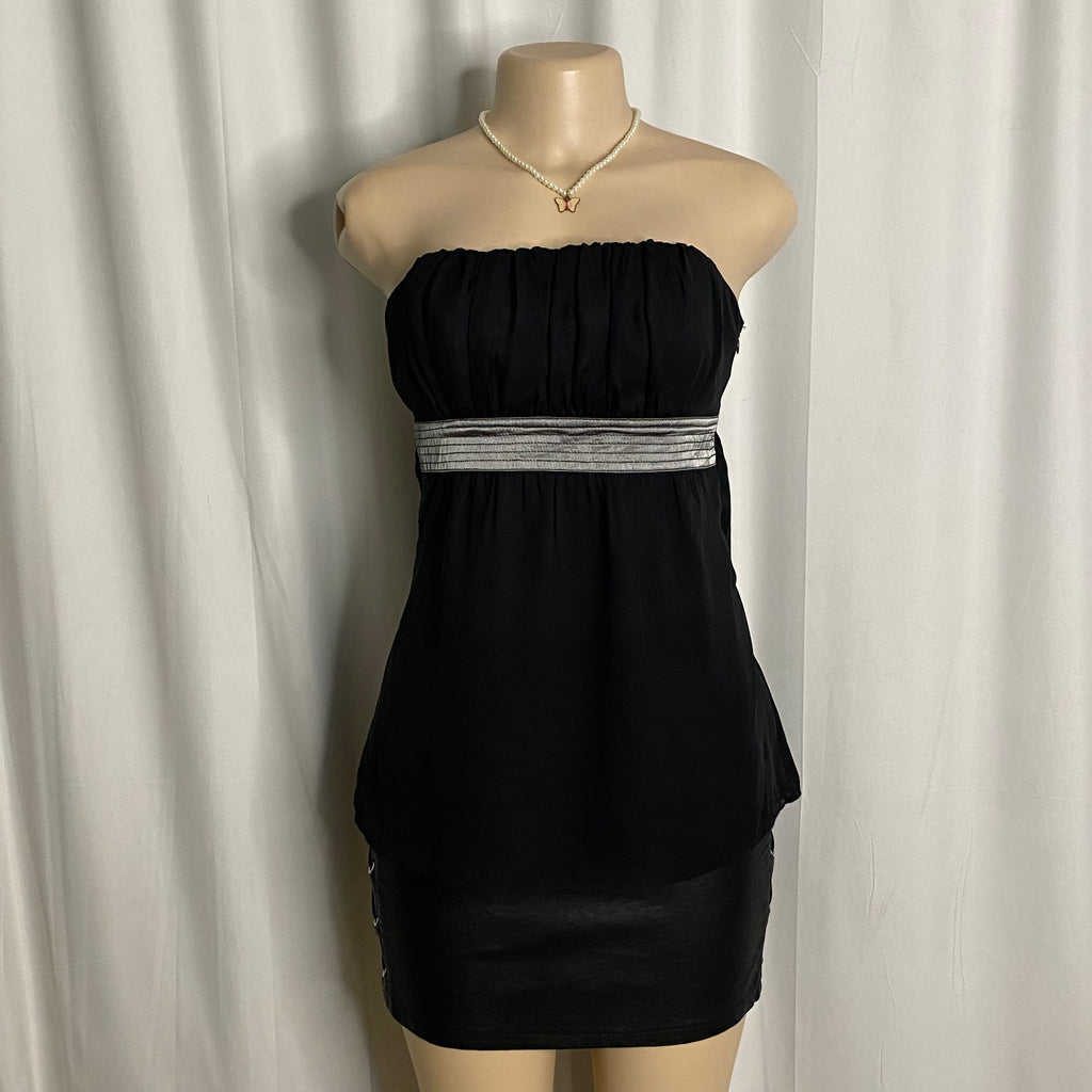 Vintage Black Pleated Strapless Empire Waist Top  Size M