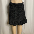 Vintage Y2K Black Floral Burnout Velvet Skirt| Ruffle Hem Ties Side Mini Skirt  Size M