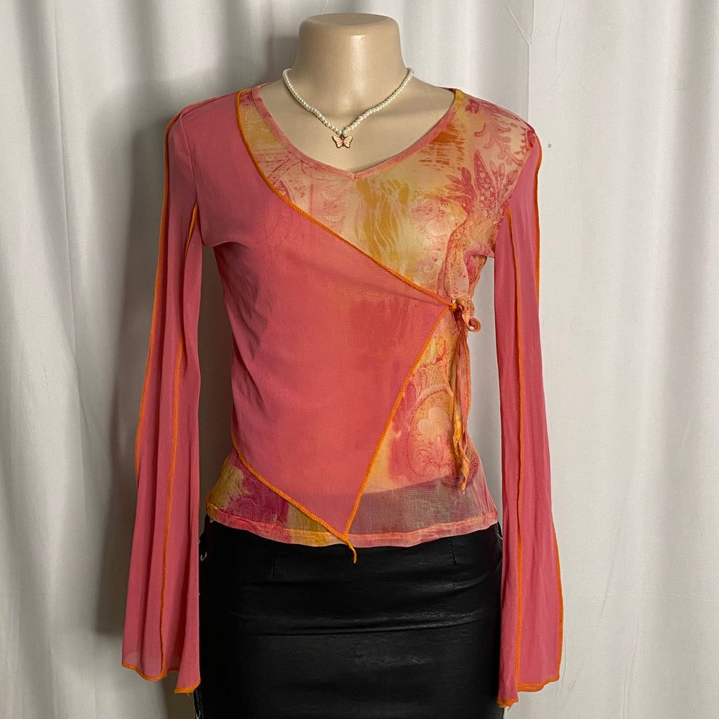 Vintage Maillili Paris Asymmetrical Mesh Wrap Top   Size S